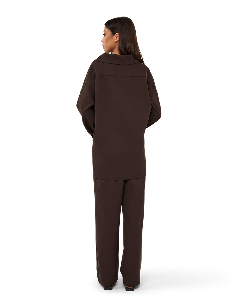 Asymmetric Collar Blouse - Chocolate Brown