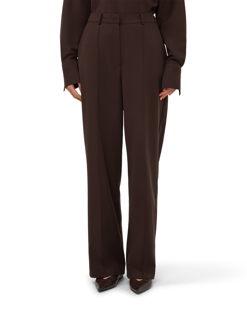 Tailored Straight-Leg Trousers - Chocolate Brown