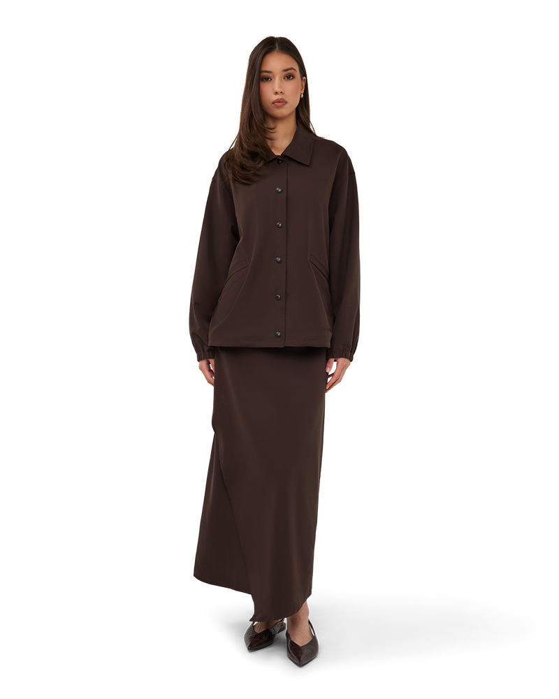Asymmetric Wrap Maxi Skirt - Chocolate Brown
