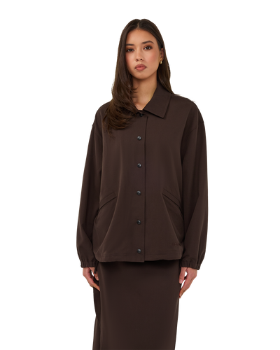 Collared Bomber Jacket - Chocolate Brown