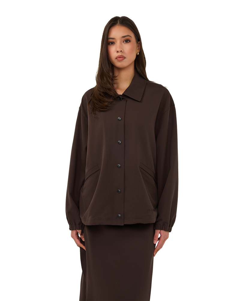 Collared Bomber Jacket - Chocolate Brown