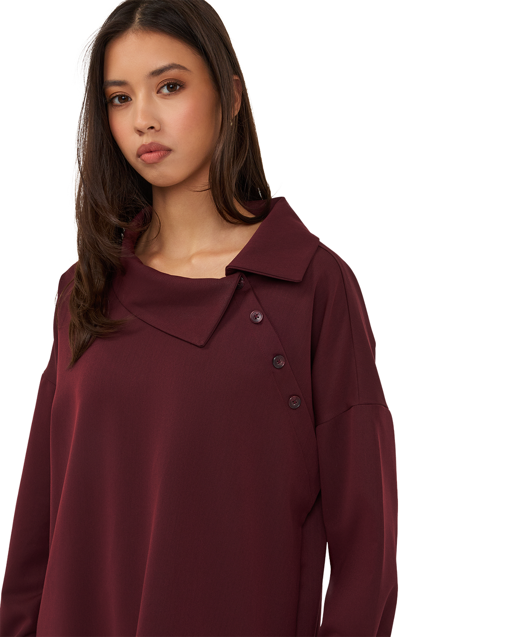 Asymmetric Collar Blouse - Burgundy