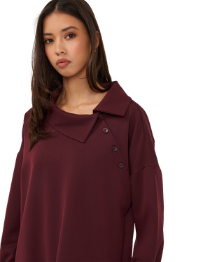 Asymmetric Collar Blouse - Burgundy