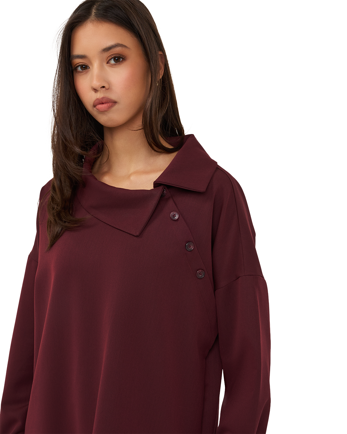 Asymmetric Collar Blouse - Burgundy