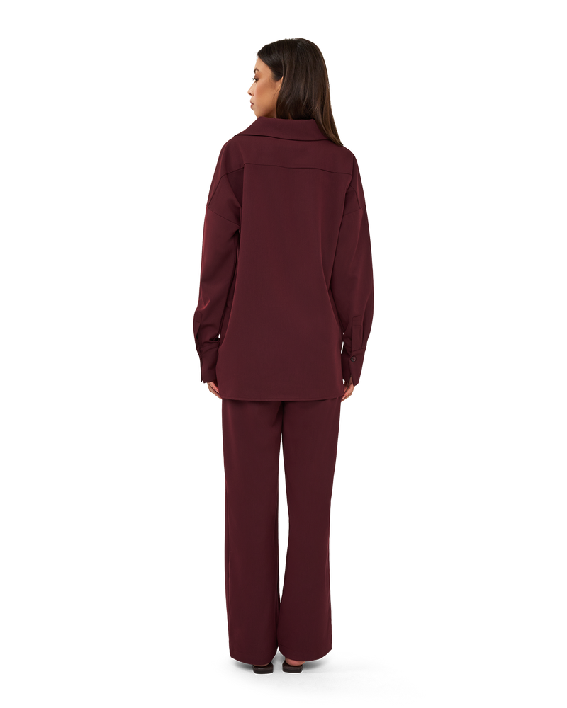 Asymmetric Collar Blouse - Burgundy