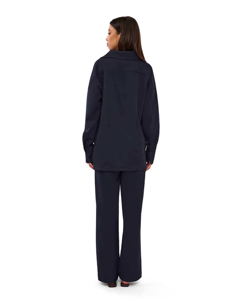 Asymmetric Collar Blouse - Navy Blue
