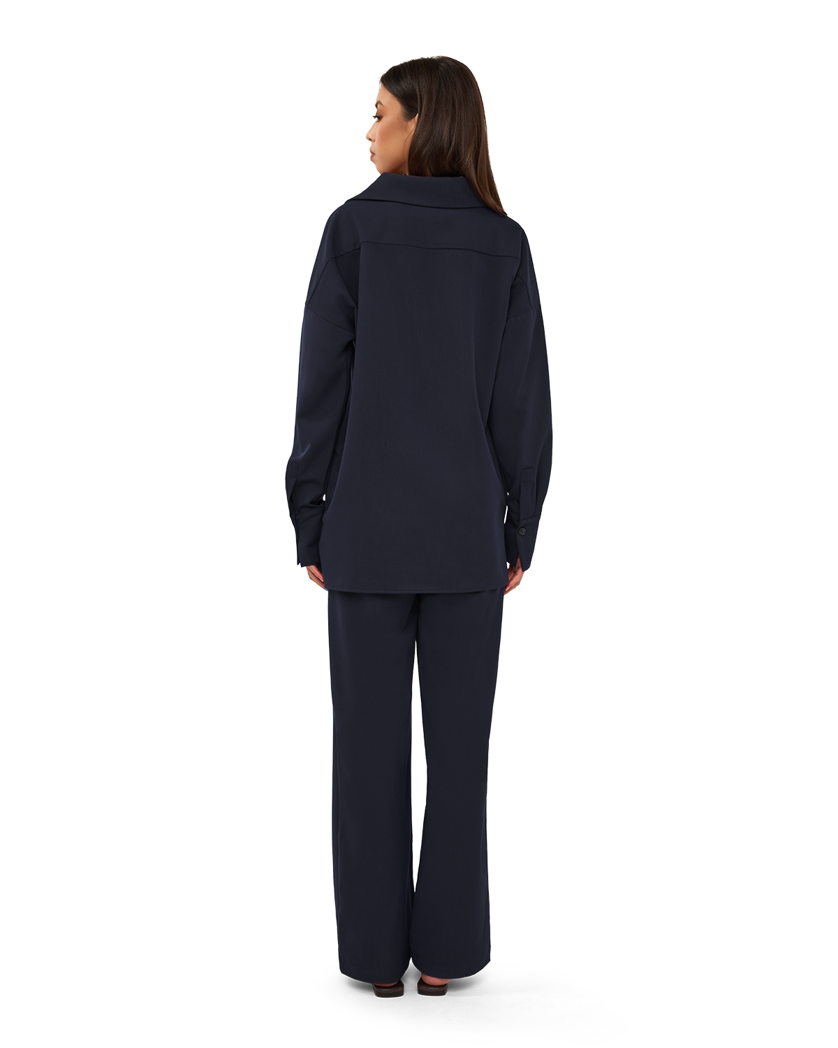 Asymmetric Collar Blouse - Navy Blue