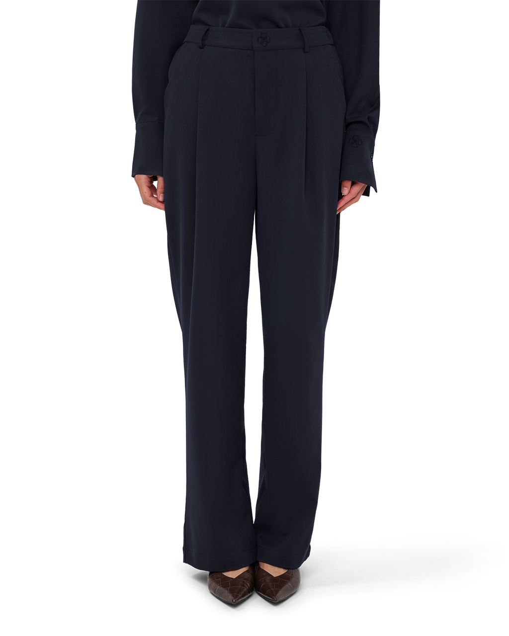 Tailored Straight-Leg Trousers - Navy Blue