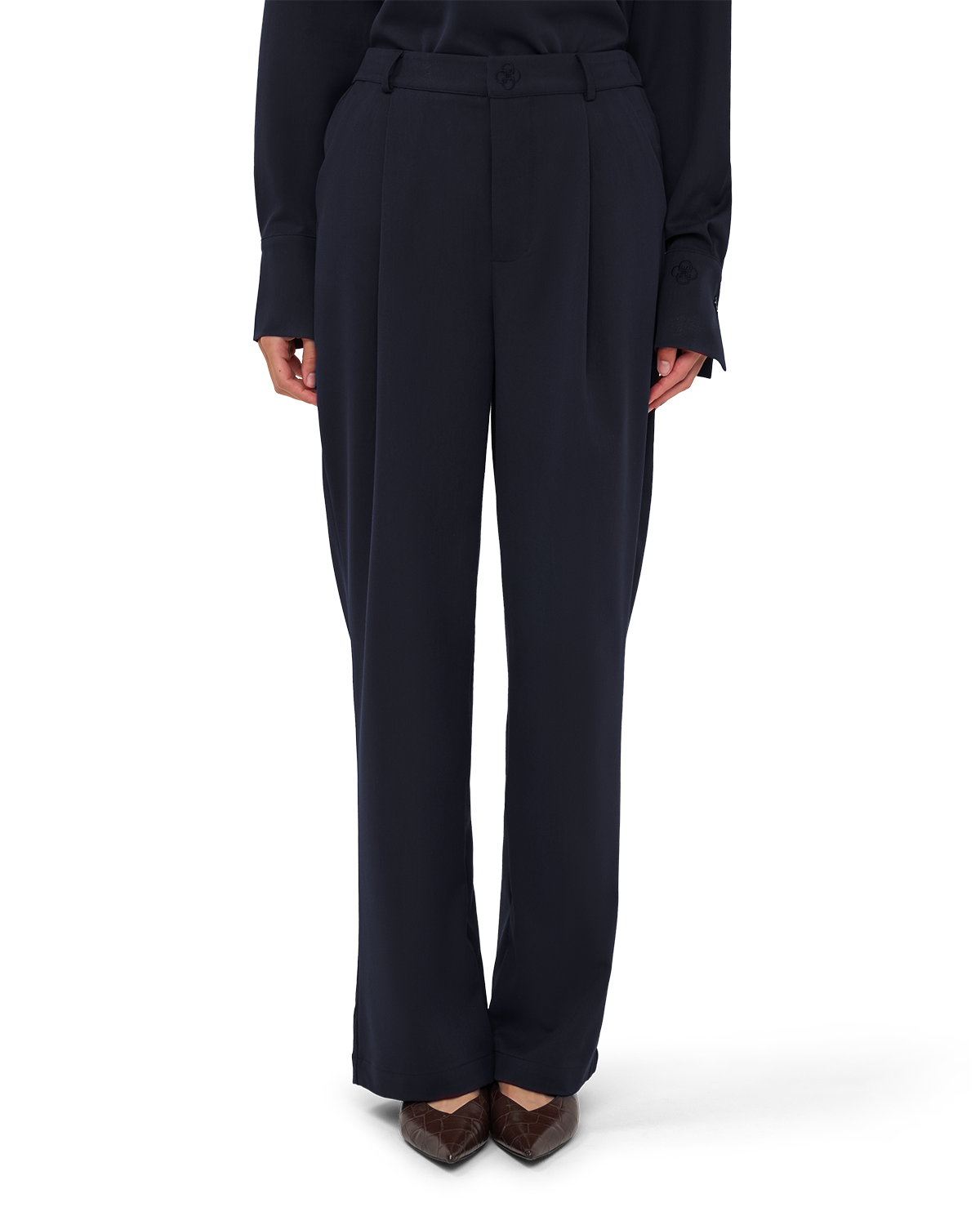 Tailored Straight-Leg Trousers - Navy Blue