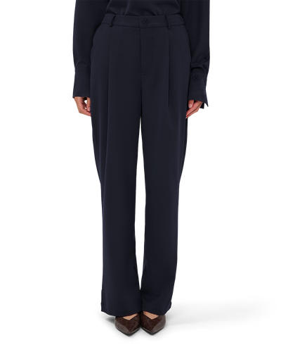 Tailored Straight-Leg Trousers - Navy Blue