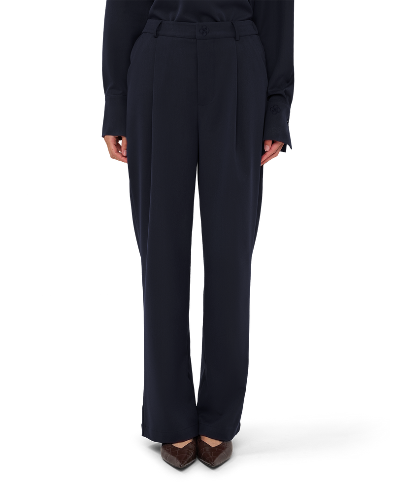 Tailored Straight-Leg Trousers - Navy Blue