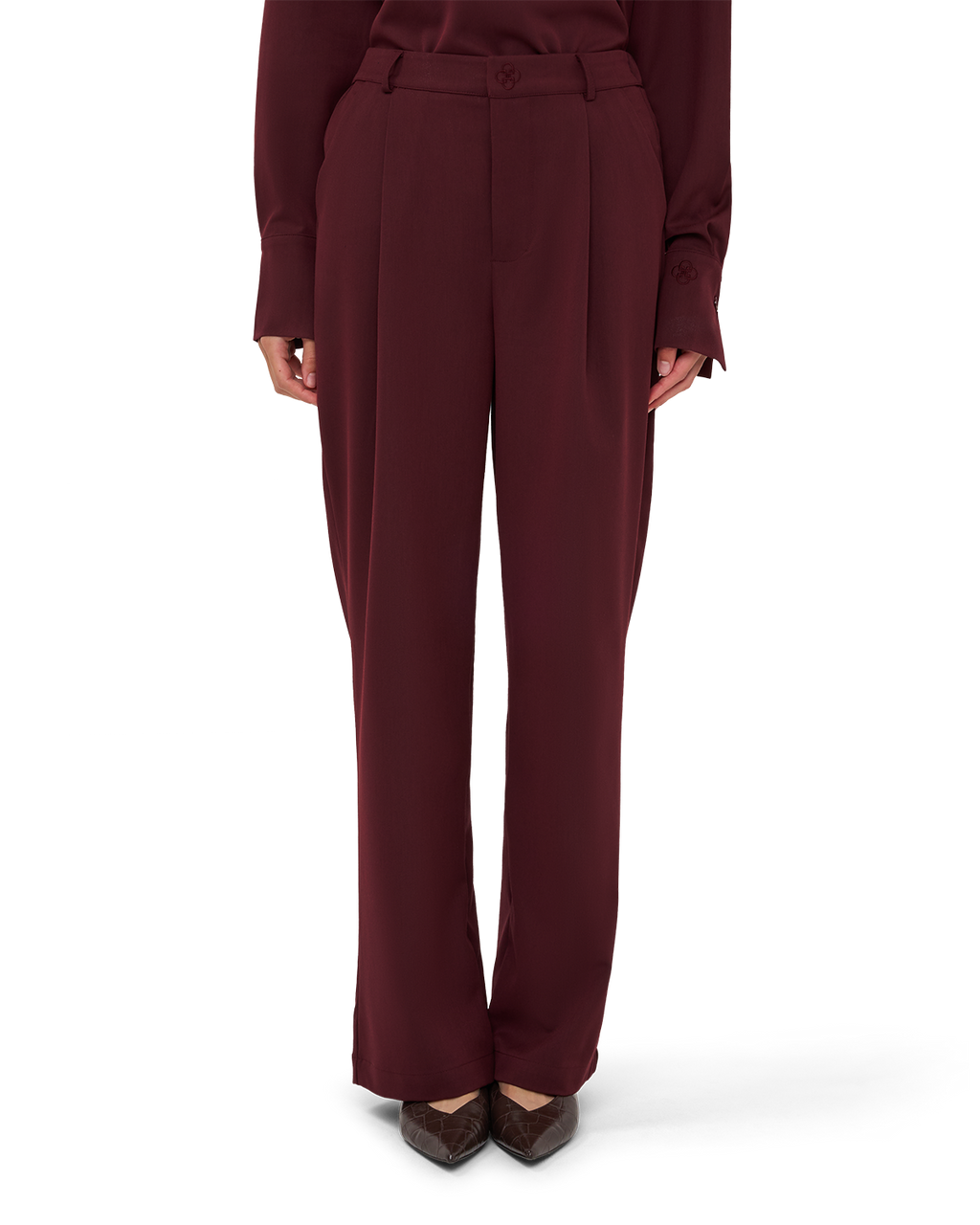 Tailored Straight-Leg Trousers - Burgundy