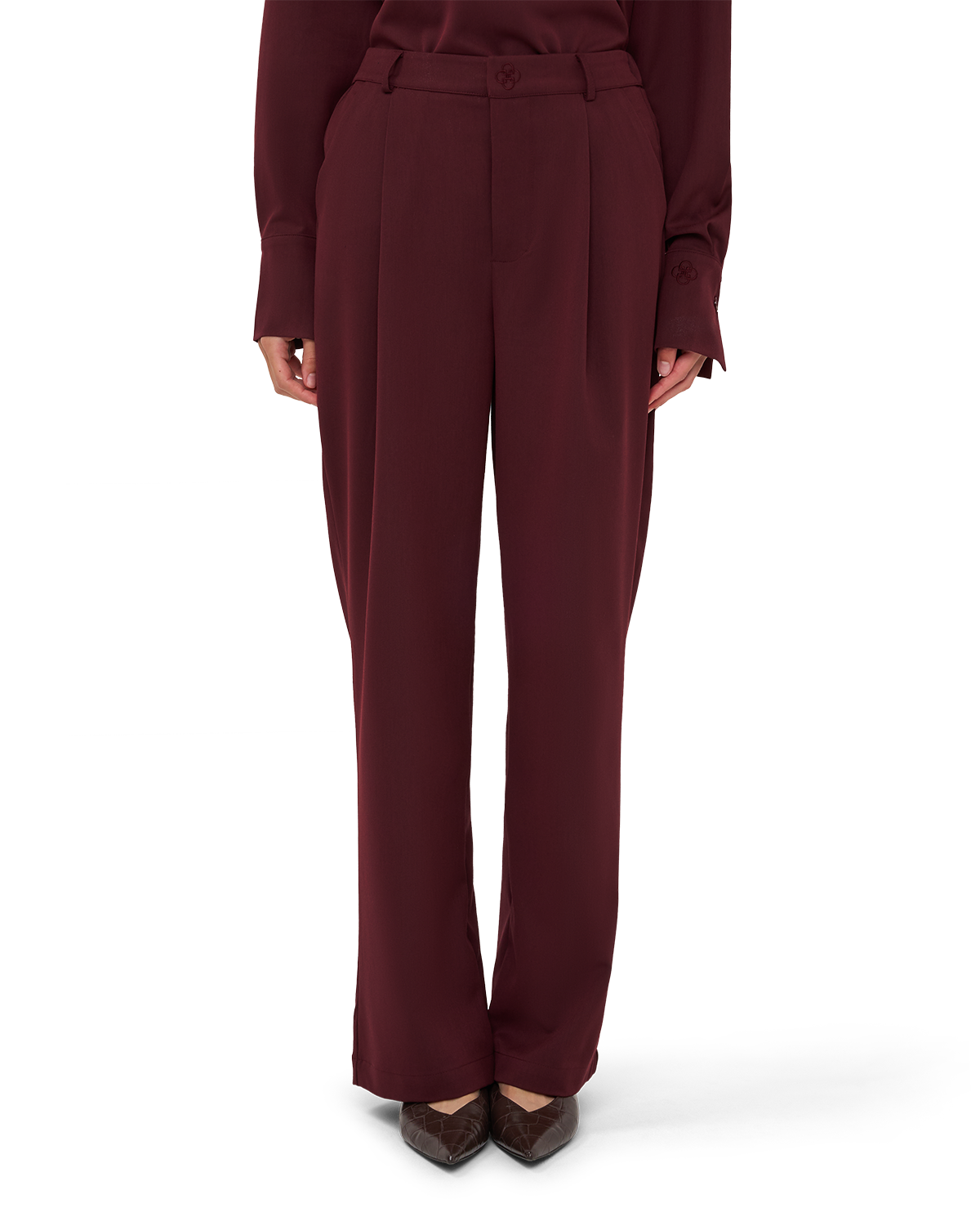 Tailored Straight-Leg Trousers - Burgundy