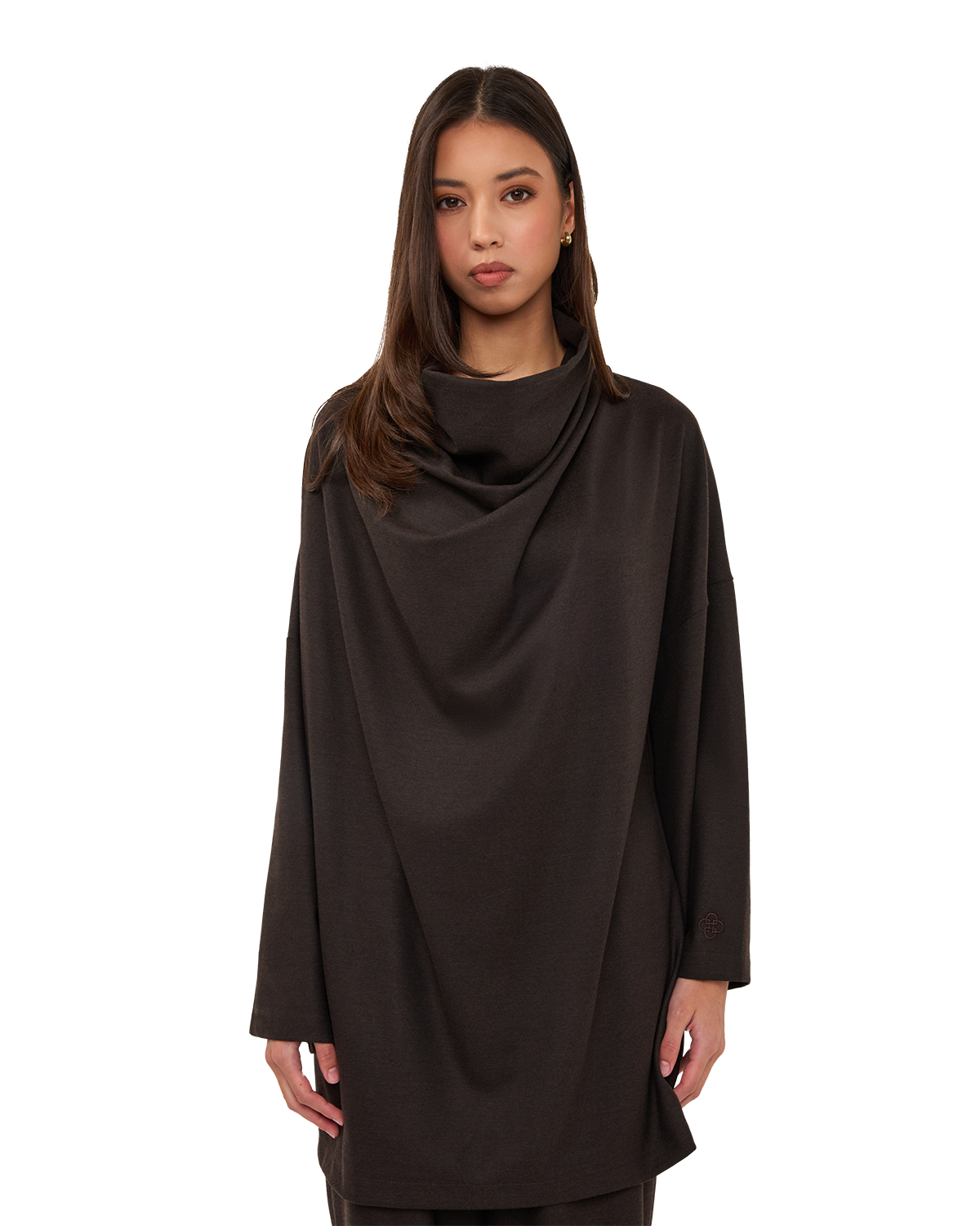 Signature Draped Blouse - Chocolate Brown