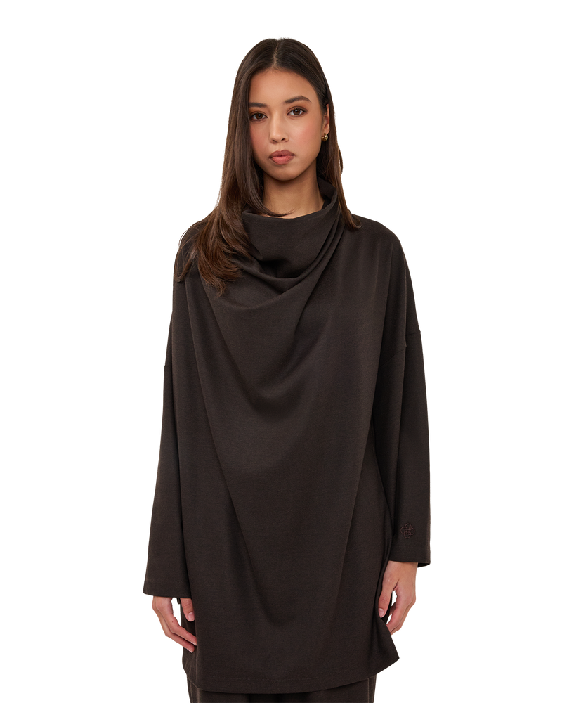 Signature Draped Blouse - Chocolate Brown