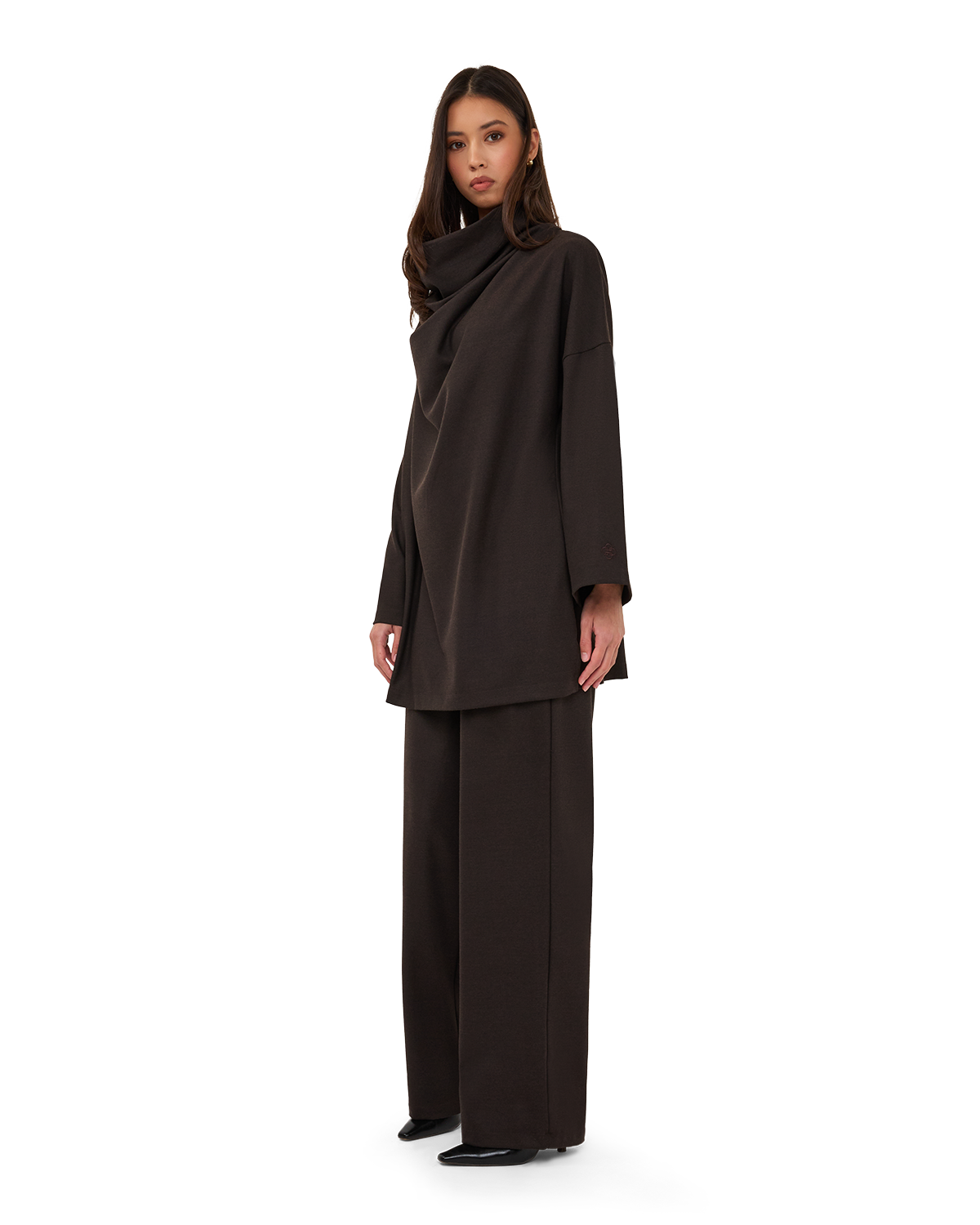 Signature Draped Blouse - Chocolate Brown