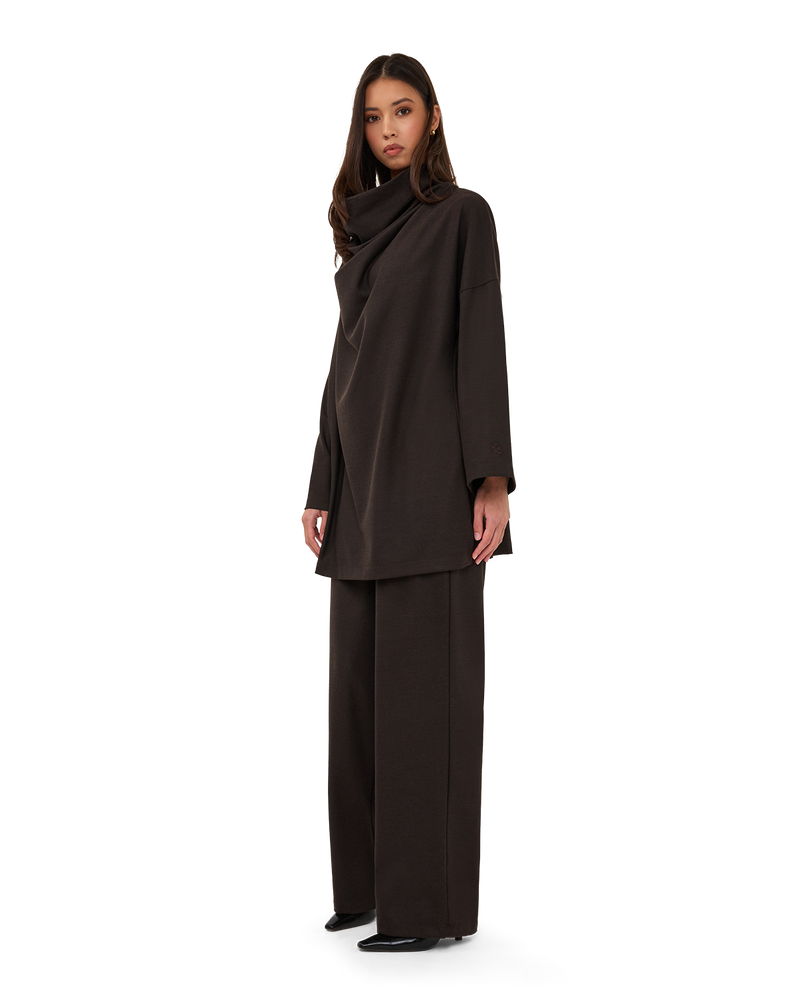 Signature Draped Blouse - Chocolate Brown