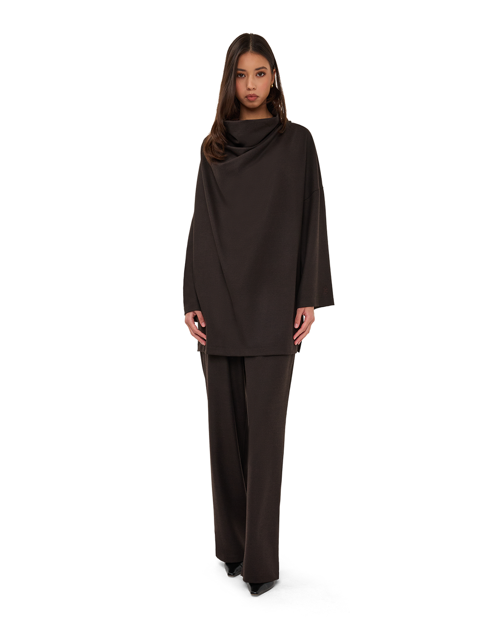 Signature Draped Blouse - Chocolate Brown