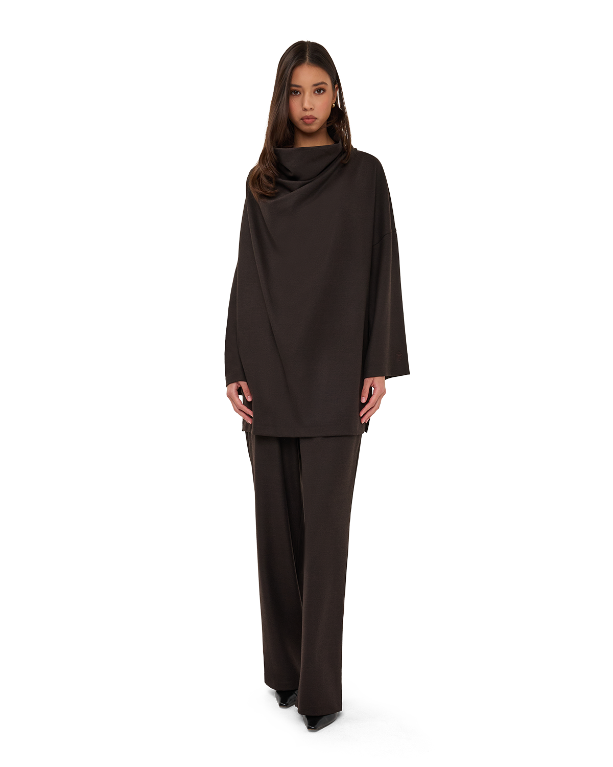 Signature Draped Blouse - Chocolate Brown