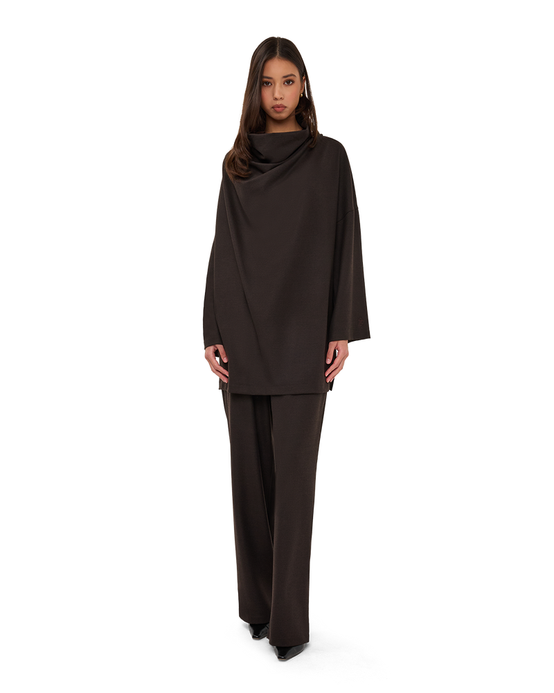 Signature Draped Blouse - Chocolate Brown