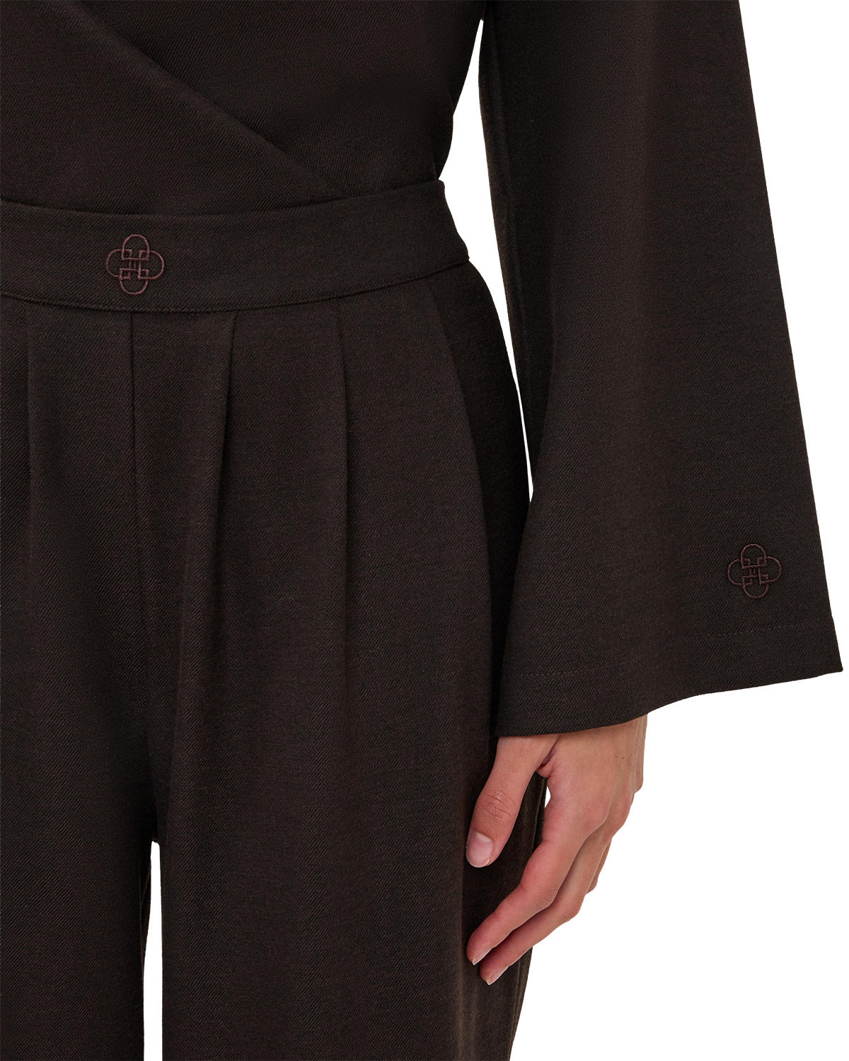 Pleated Wide-Leg Trousers - Chocolate Brown