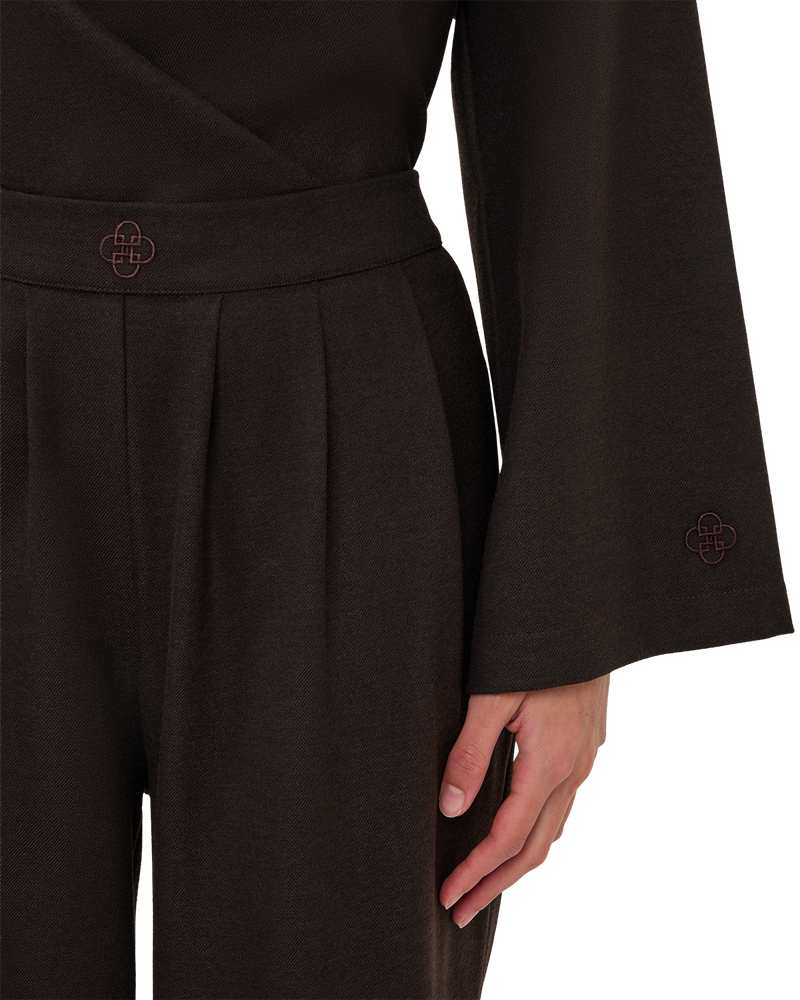 Pleated Wide-Leg Trousers - Chocolate Brown