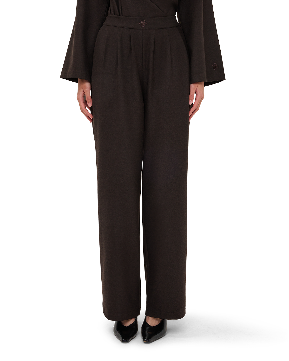 Pleated Wide-Leg Trousers - Chocolate Brown