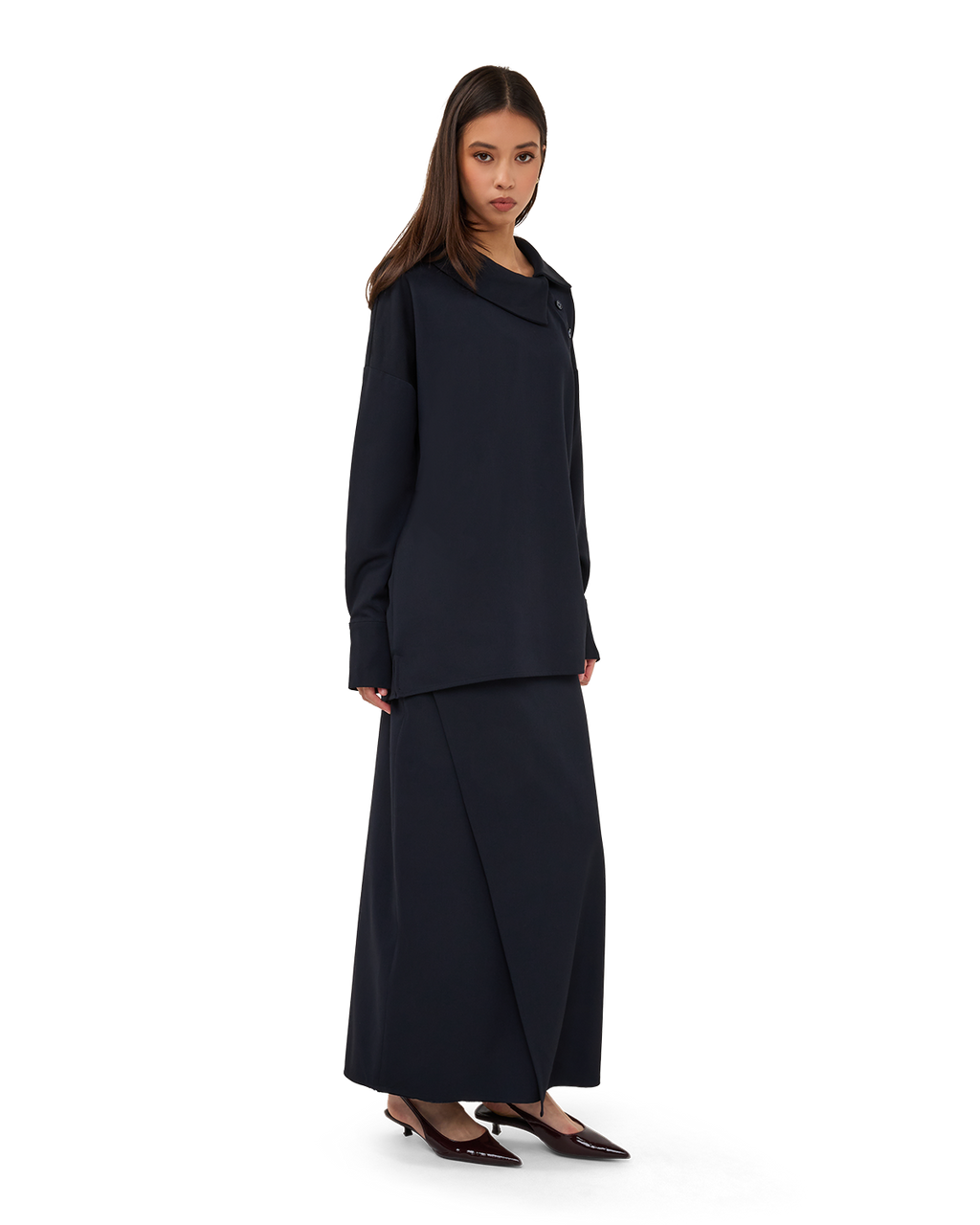 Asymmetric Wrap Maxi Skirt - Navy Blue