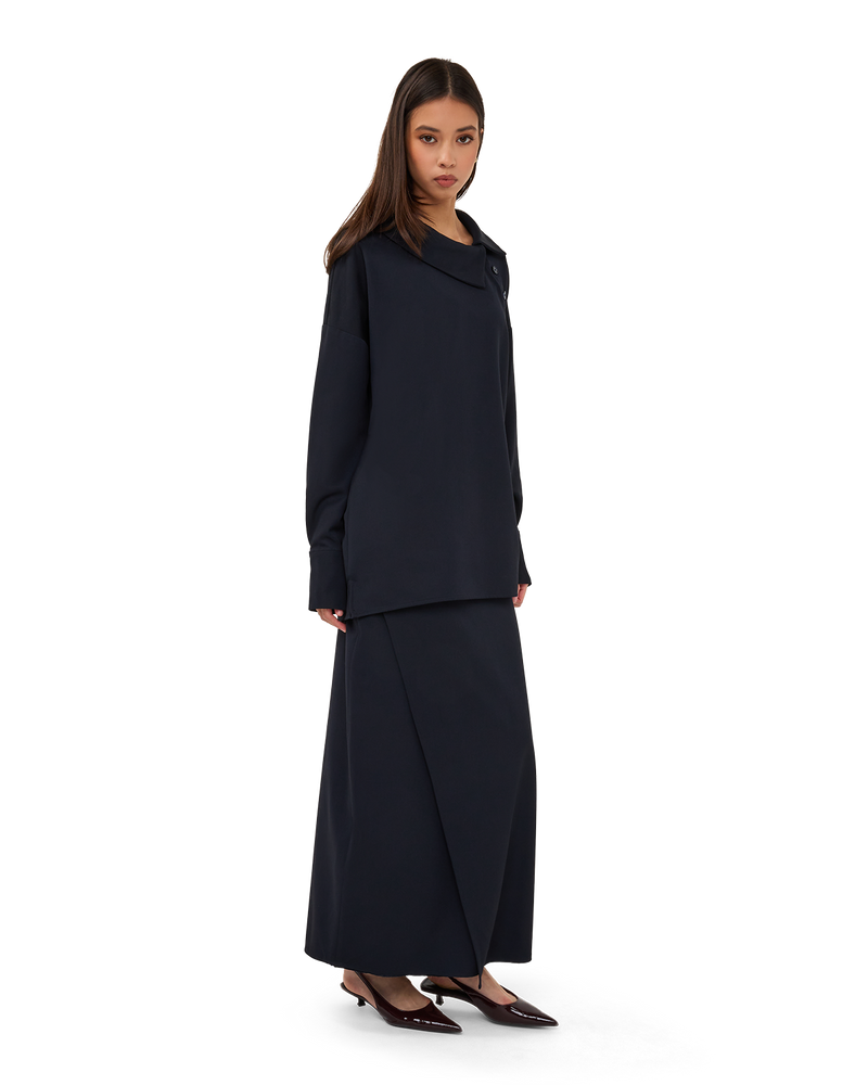 Asymmetric Wrap Maxi Skirt - Navy Blue