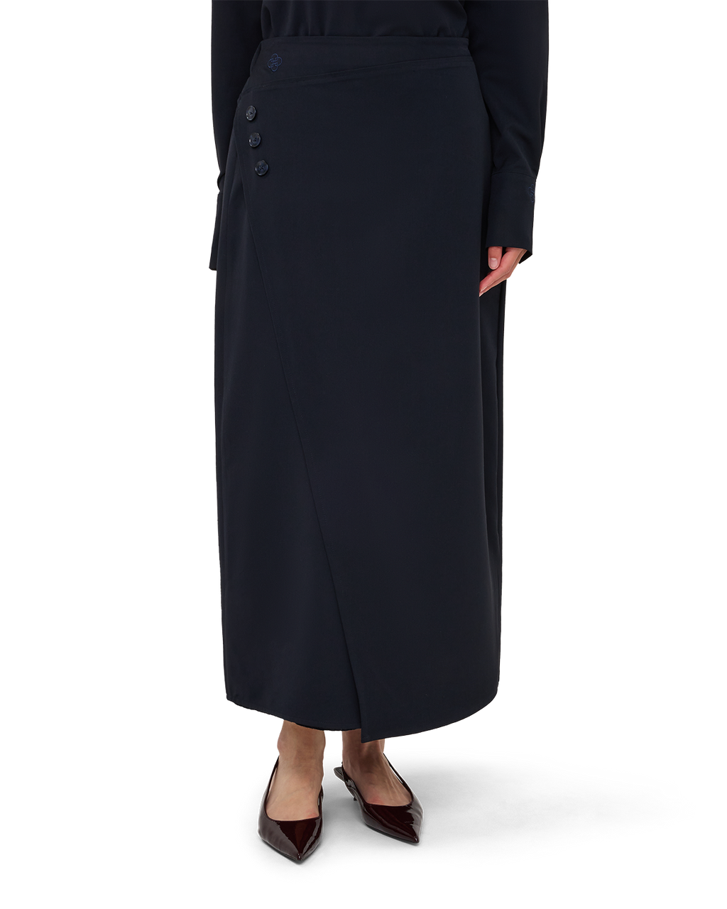Asymmetric Wrap Maxi Skirt - Navy Blue