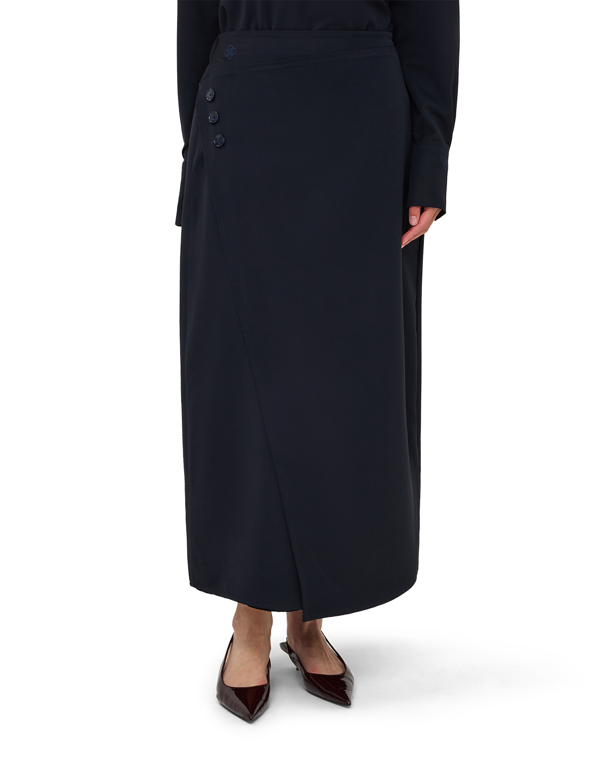 Asymmetric Wrap Maxi Skirt - Navy Blue