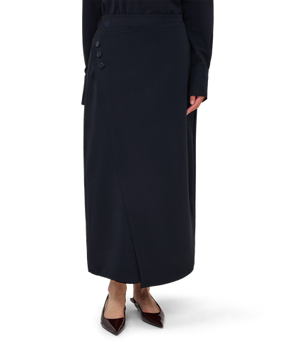 Asymmetric Wrap Maxi Skirt - Navy Blue