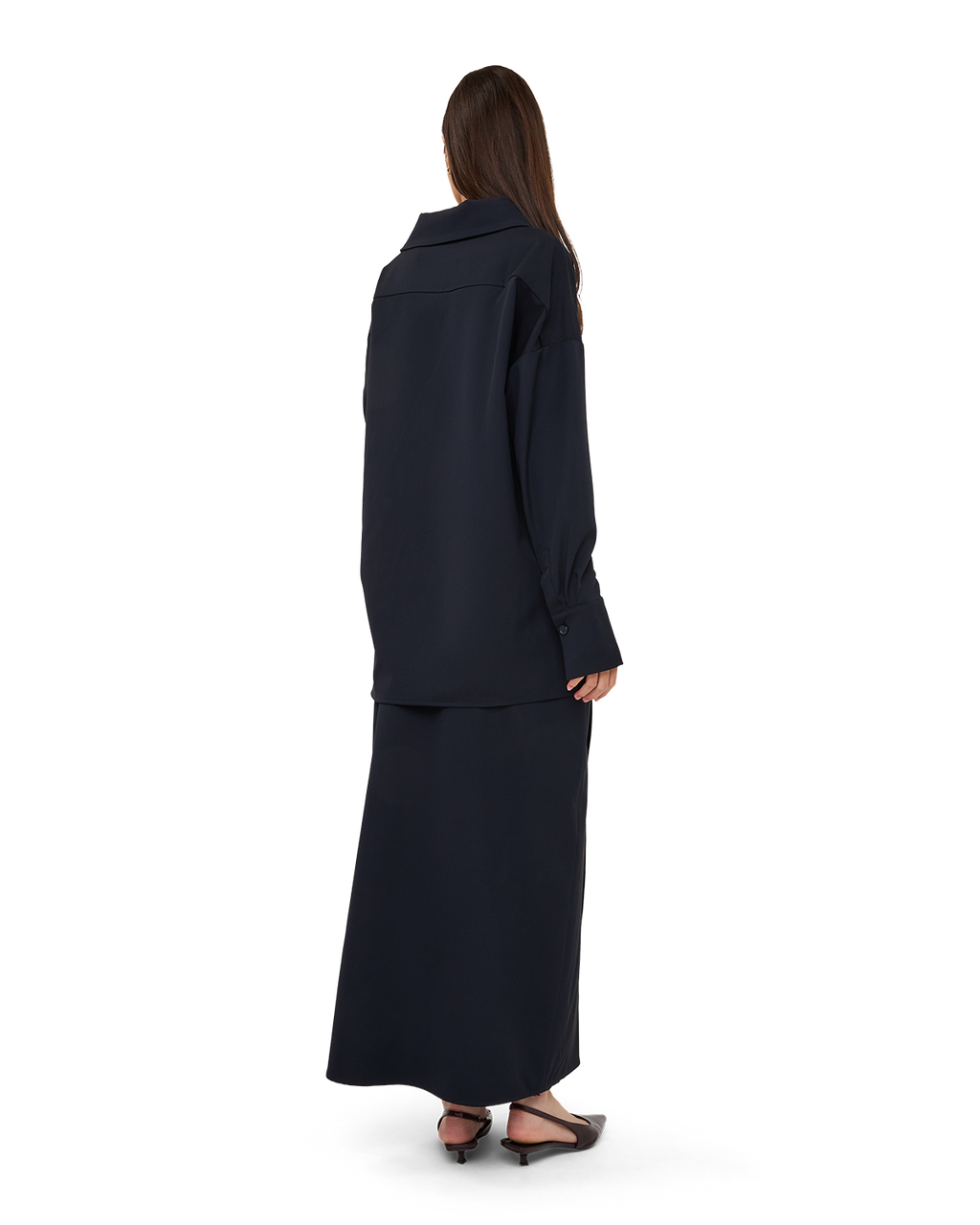 Asymmetric Wrap Maxi Skirt - Navy Blue