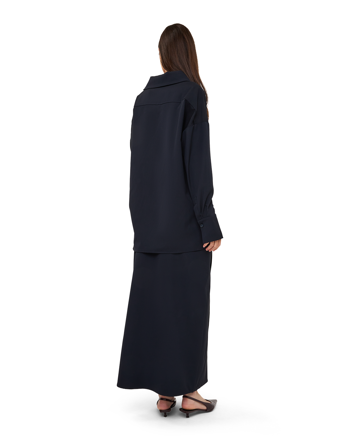 Asymmetric Wrap Maxi Skirt - Navy Blue