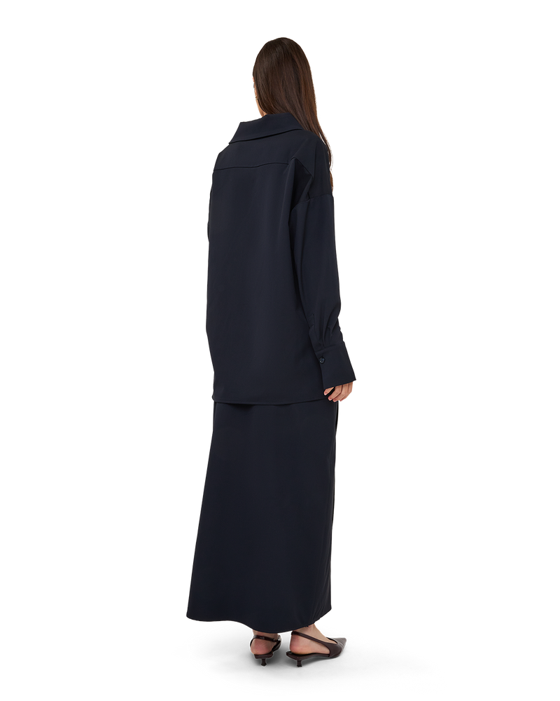 Asymmetric Wrap Maxi Skirt - Navy Blue