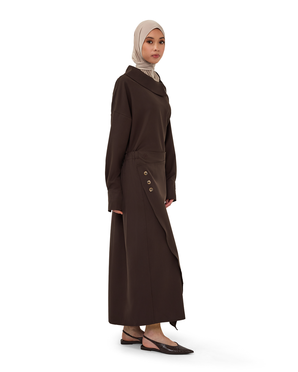 Asymmetric Wrap Maxi Skirt - Chocolate Brown