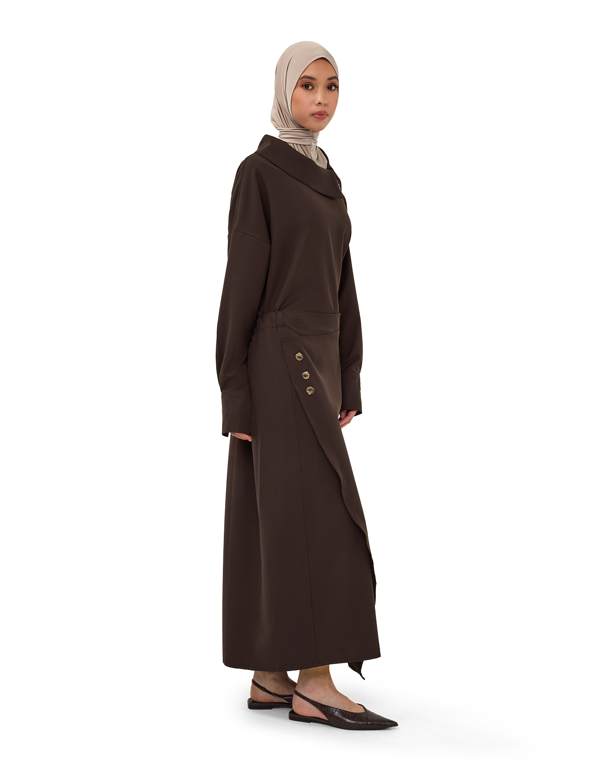Asymmetric Wrap Maxi Skirt - Chocolate Brown
