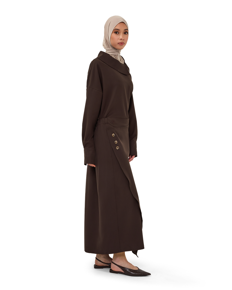 Asymmetric Wrap Maxi Skirt - Chocolate Brown