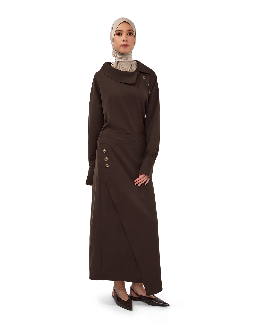 Asymmetric Wrap Maxi Skirt - Chocolate Brown