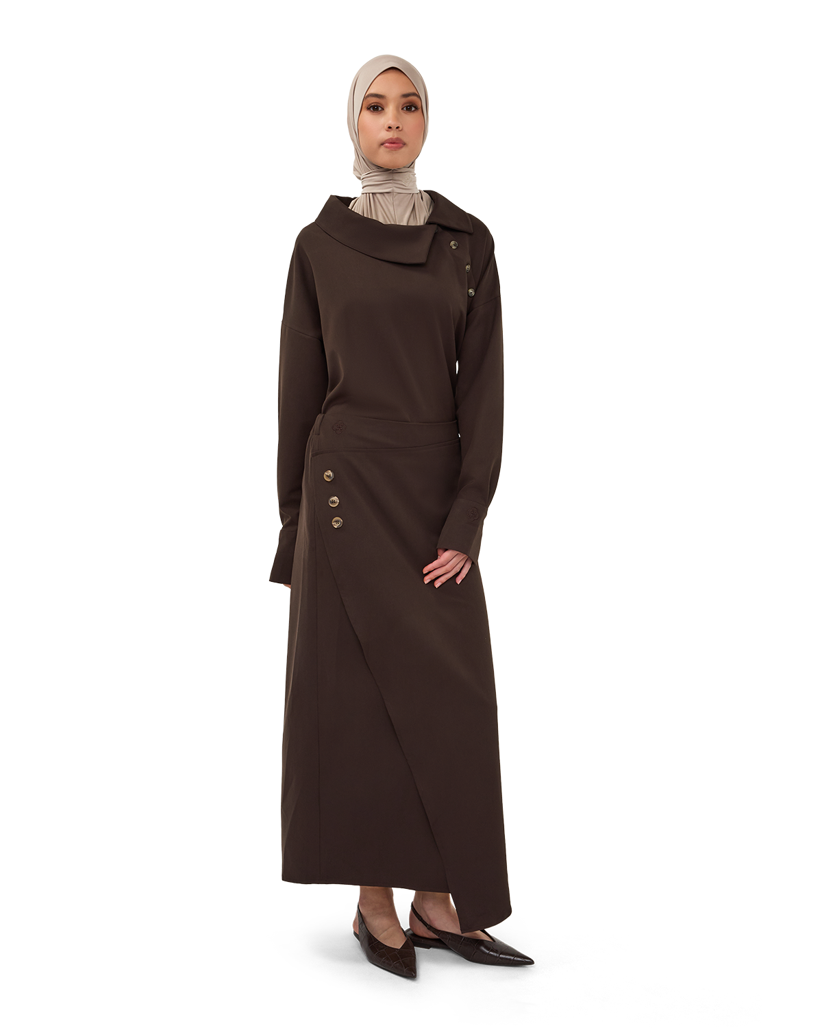 Asymmetric Wrap Maxi Skirt - Chocolate Brown