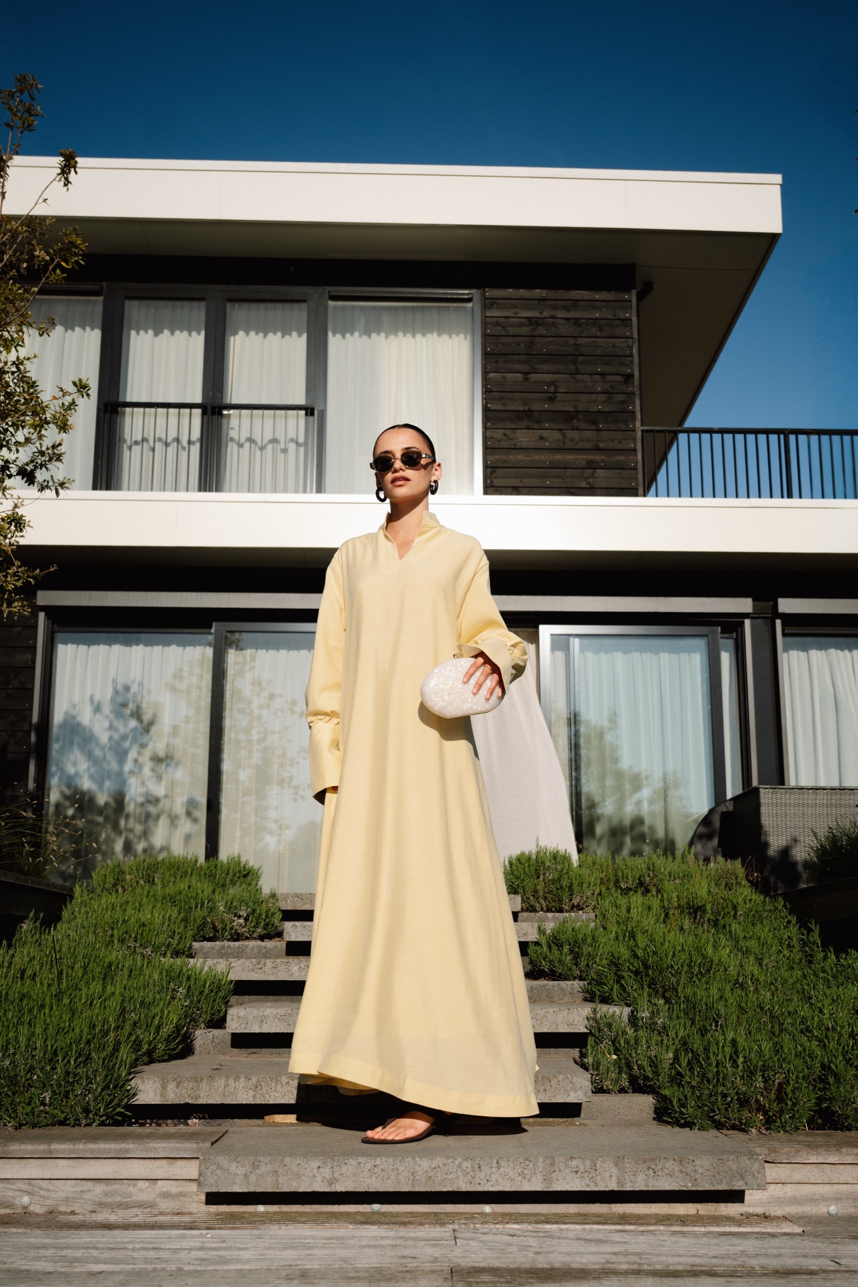 V-Neck Column Dress Butter Yellow