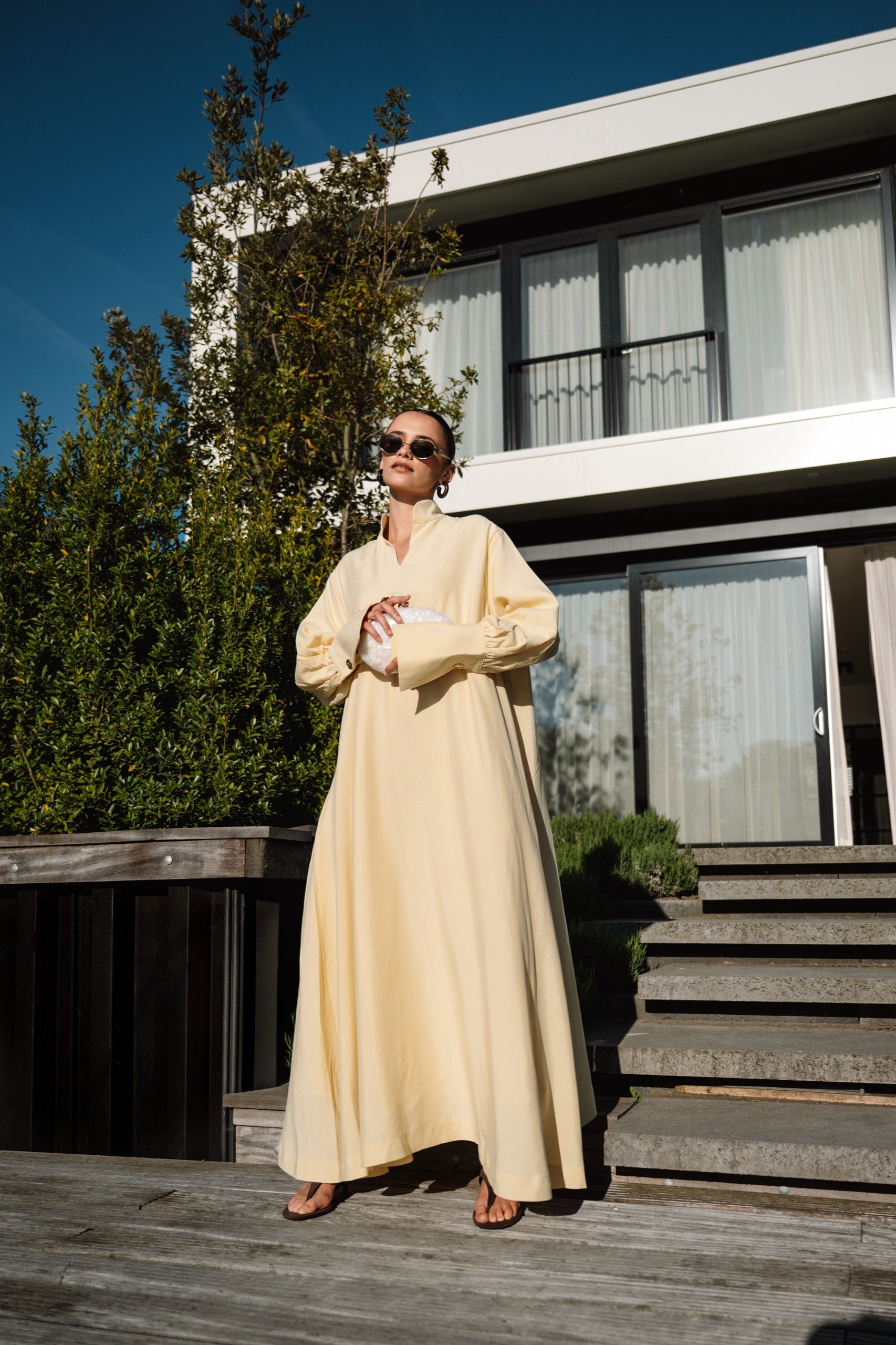 V-Neck Column Dress Butter Yellow