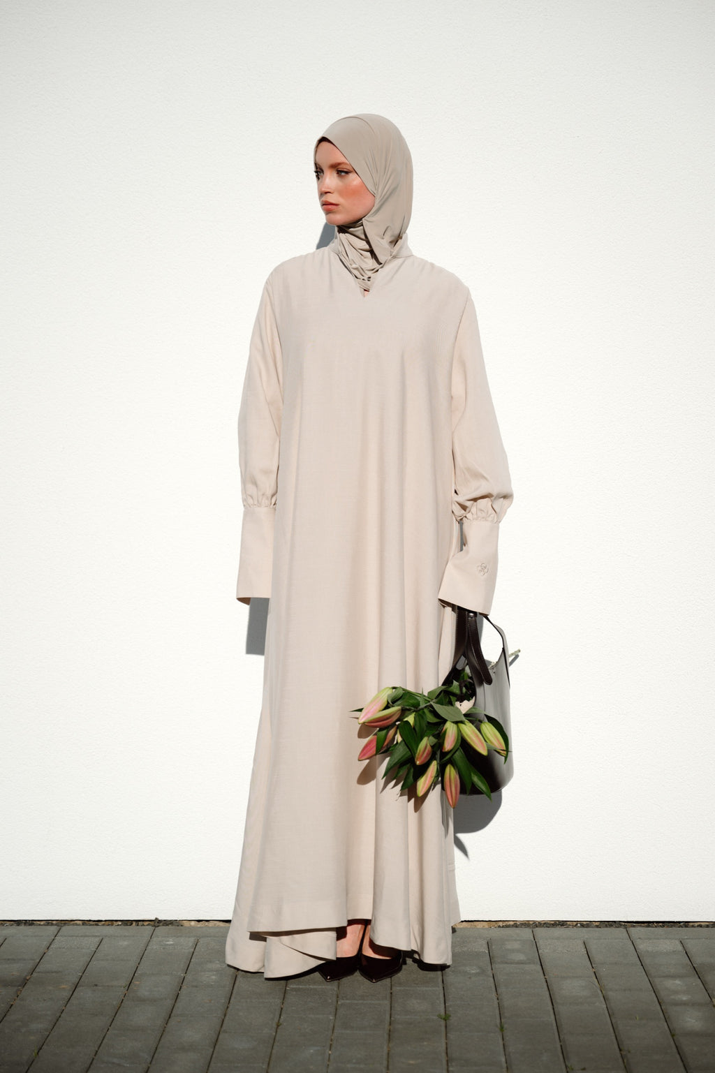 V-Neck Column Dress Bone