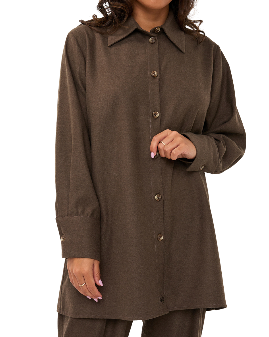 Button-Down Blouse - Muted Brown
