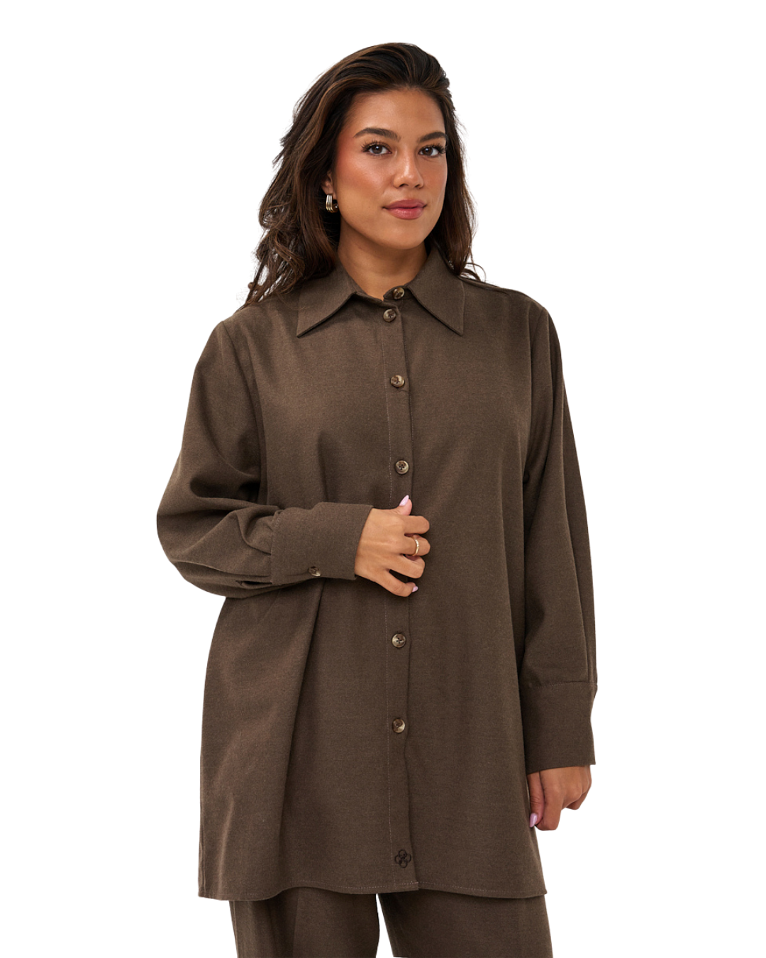 Button-Down Blouse - Muted Brown