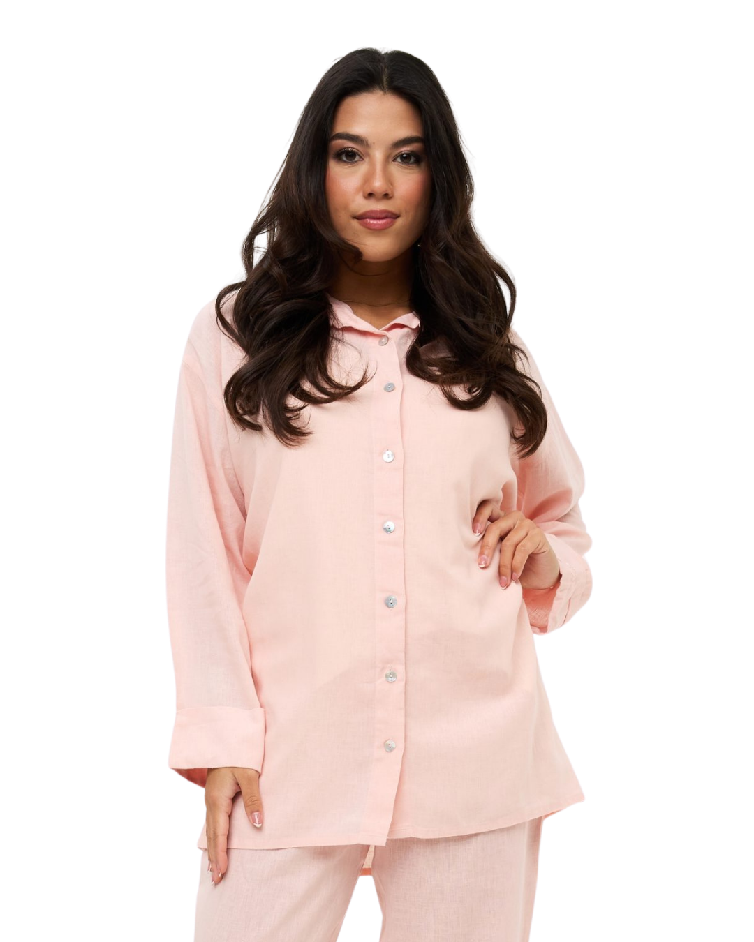 Linen Button-Down Blouse - Blush