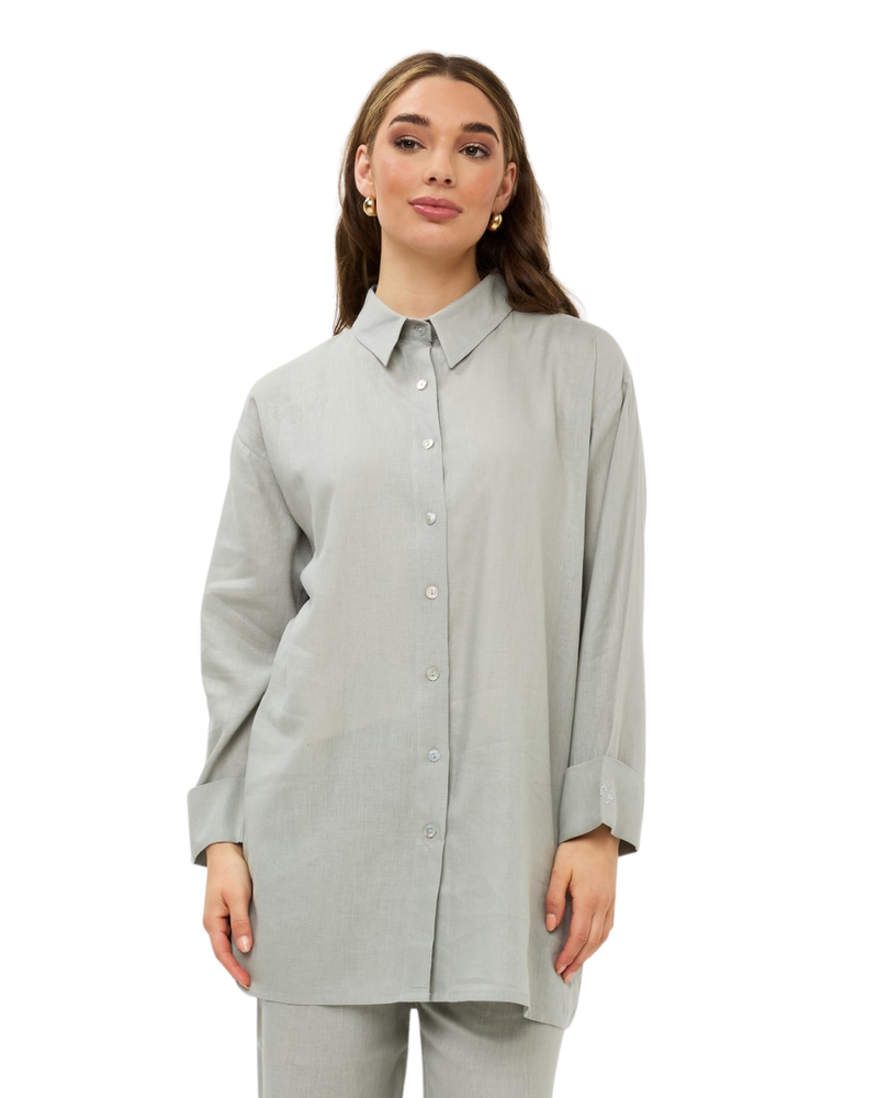 Linen Button-Down Blouse - Pale Sage