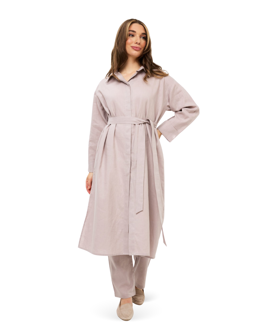 Longline Linen Tunic - Pale Mauve