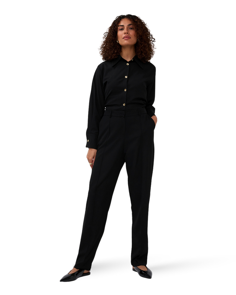Pleated Cotton Trousers - Black