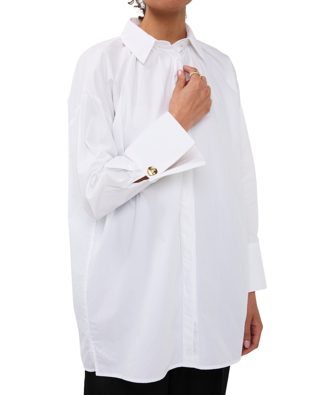 Pleated-Front Blouse - White